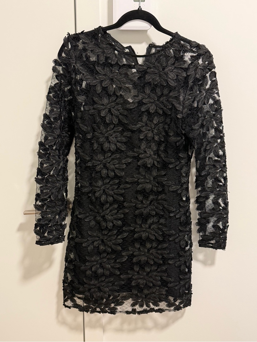 Topshop Black Floral Applique Long Sleeve Dress